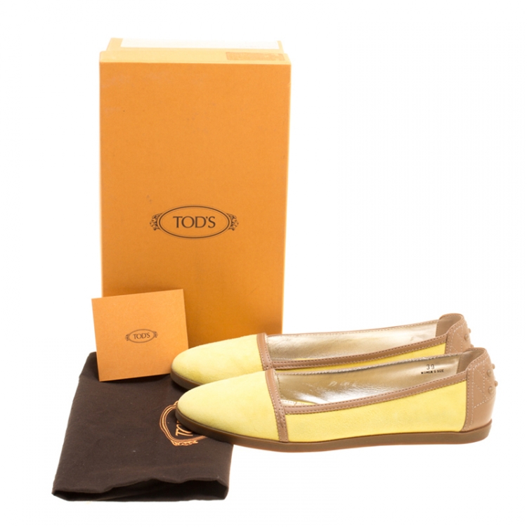Pre Owned Tod's Yellow/Brown Suede and Leather Ballet Flats Size 39