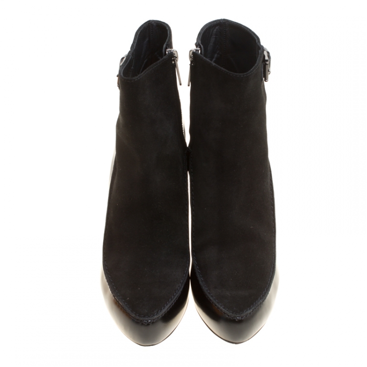 Pre Owned Tod's Black Suede and Leather Ankle Boots Size 40