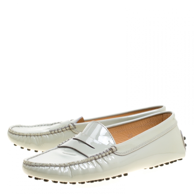 Pre Owned Tod's Grey Patent Leather Penny Loafers Size 35