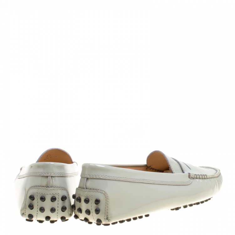 Pre Owned Tod's Grey Patent Leather Penny Loafers Size 35