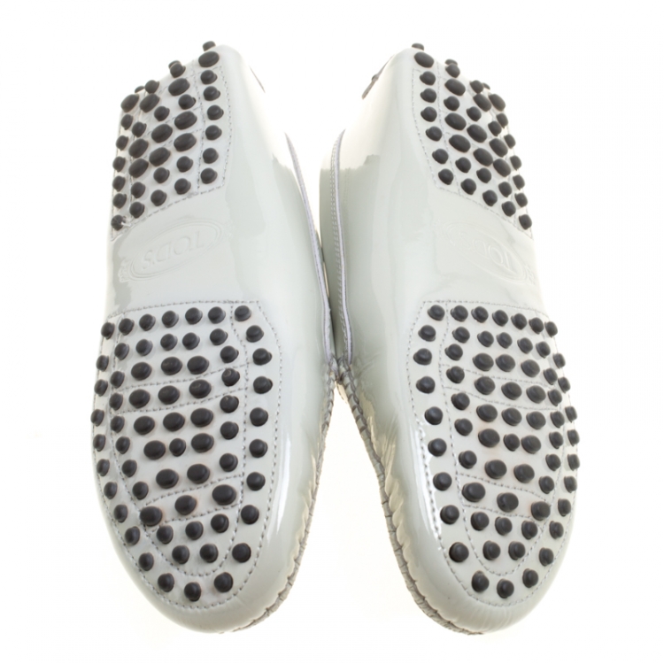 Pre Owned Tod's Grey Patent Leather Penny Loafers Size 35