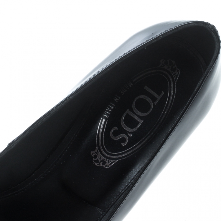 Pre Owned Tod's Black Patent Leather Wedge Pumps Size 38.5