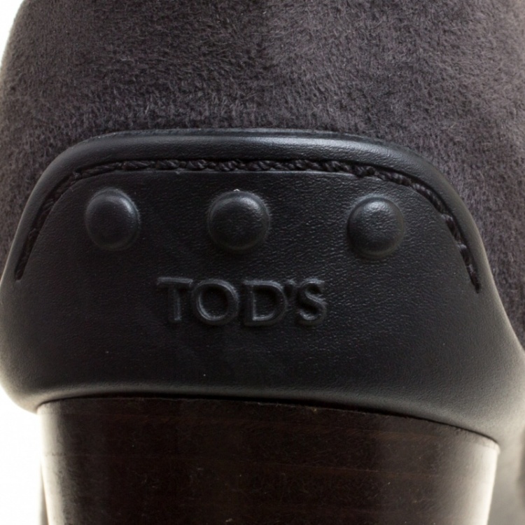 Pre Owned Tod's Grey Suede Knee High Riding Boots Size 37.5