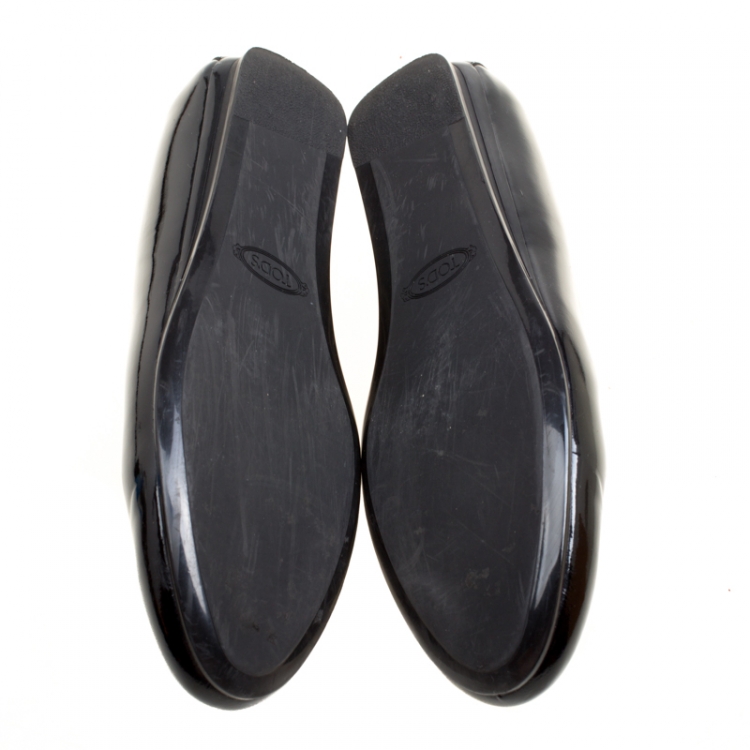 Pre Owned Tod's Black Patent Leather Round Toe Ballet Flats Size 37
