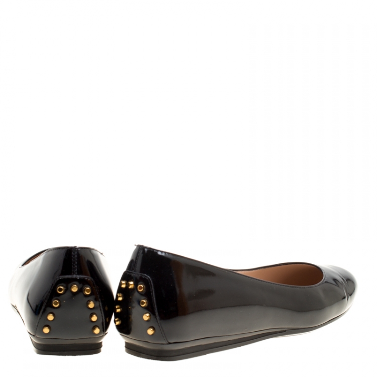 Pre Owned Tod's Black Patent Leather Round Toe Ballet Flats Size 37