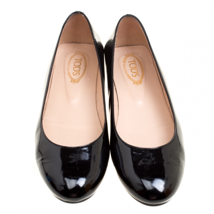 Pre Owned Tod's Black Patent Leather Round Toe Ballet Flats Size 37