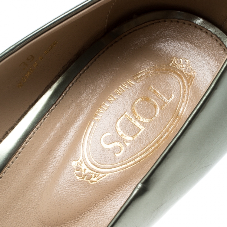 Pre Owned Tod's Green Leather Square Toe Fringe Loafer Pumps Size 39