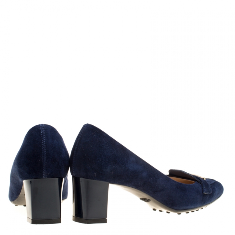 Pre Owned Tod's Blue Suede Loafer Pumps Size 38