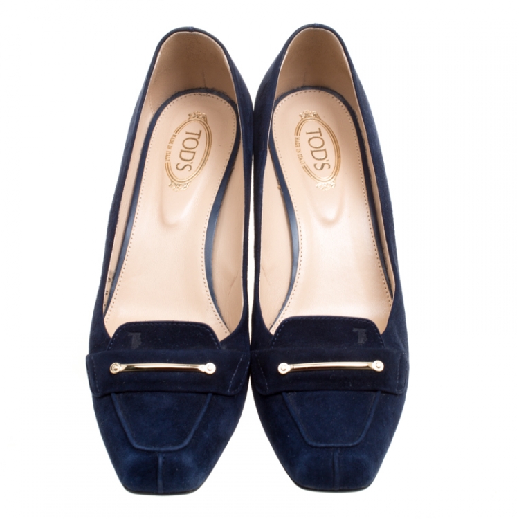 Pre Owned Tod's Blue Suede Loafer Pumps Size 38