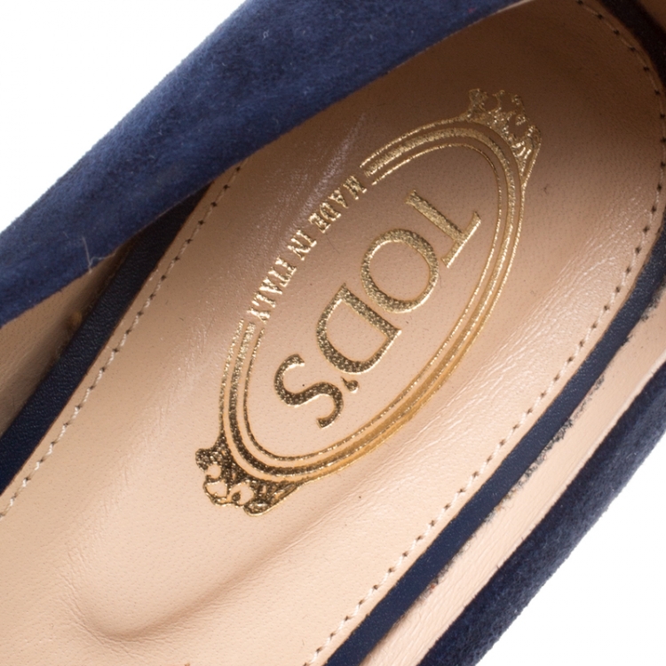 Pre Owned Tod's Blue Suede Loafer Pumps Size 38