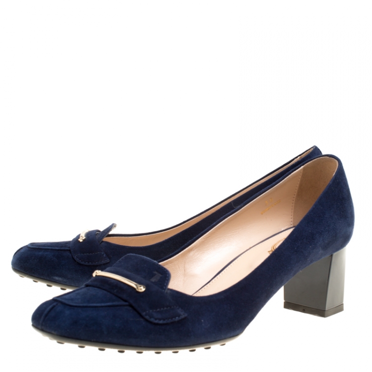 Pre Owned Tod's Blue Suede Loafer Pumps Size 38