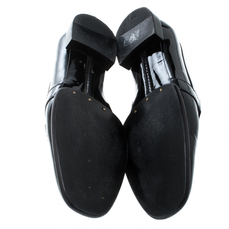 Pre Owned Tod's Black Patent Leather Double T Loafers Size 42