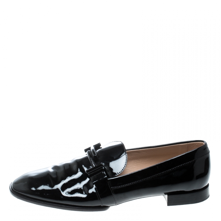 Pre Owned Tod's Black Patent Leather Double T Loafers Size 42
