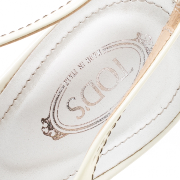Pre Owned Tod's Cream Patent Leather Bow Slingback Sandals Size 40