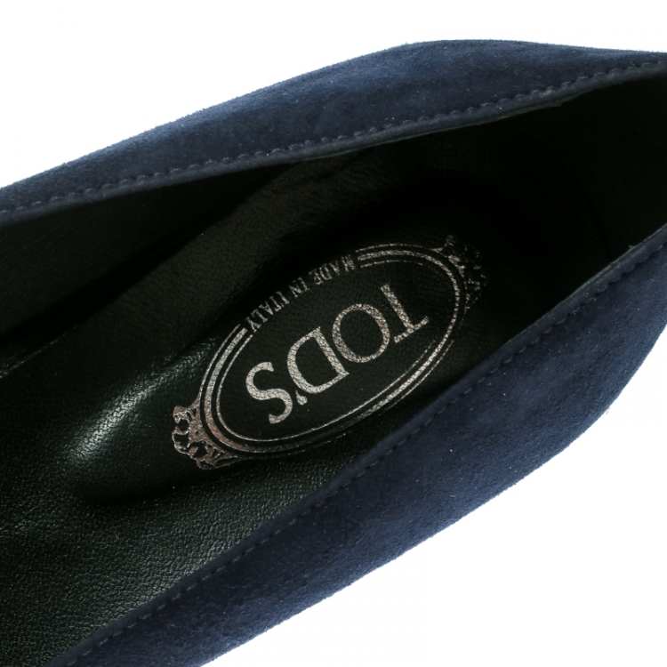 Pre Owned Tod's Oxford Blue Suede Wedge Pumps Size 38