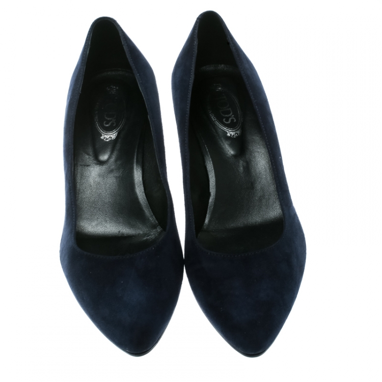 Pre Owned Tod's Oxford Blue Suede Wedge Pumps Size 38