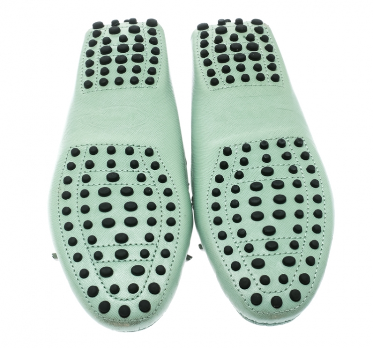 Pre Owned Tod's Green Leather Bow Loafers Size 36