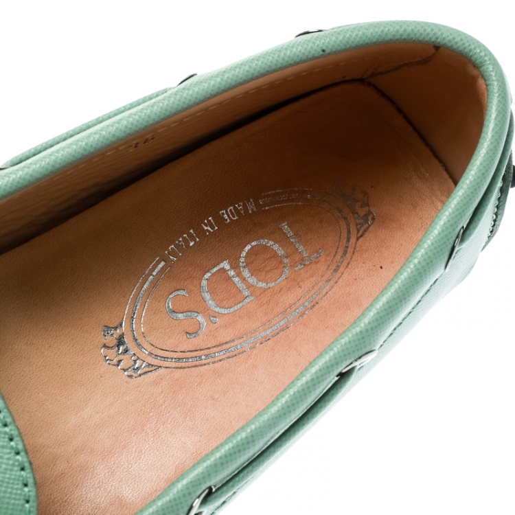 Pre Owned Tod's Green Leather Bow Loafers Size 36