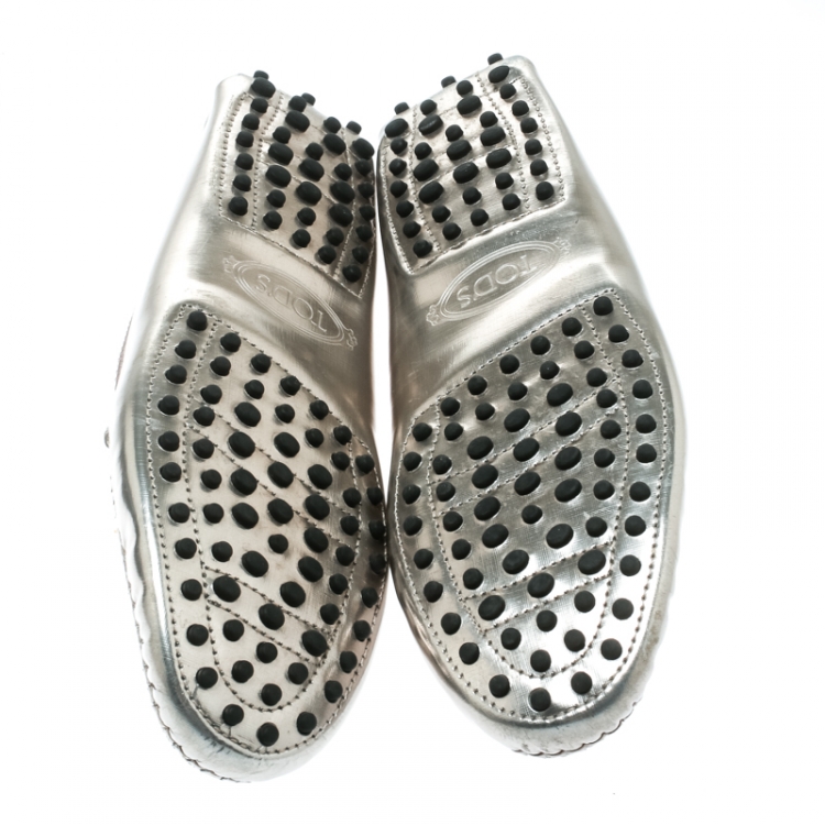 Pre Owned Tod's Metallic Leather Penny Loafers Size 39