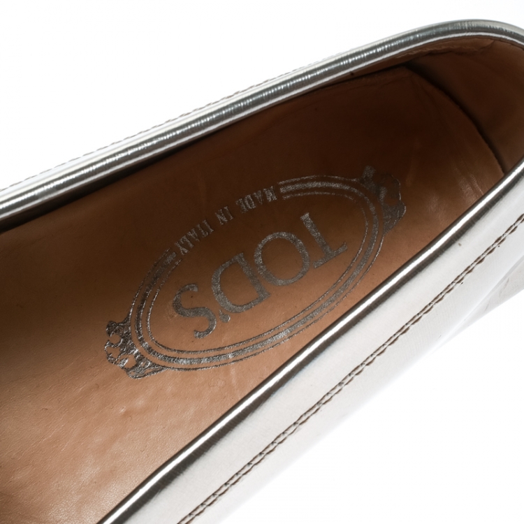 Pre Owned Tod's Metallic Leather Penny Loafers Size 39