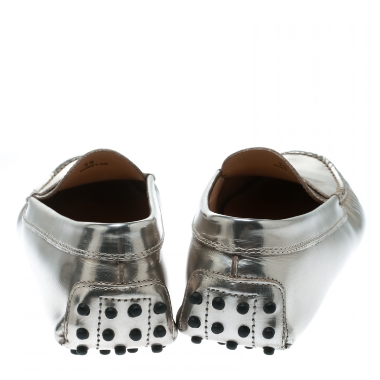 Pre Owned Tod's Metallic Leather Penny Loafers Size 39