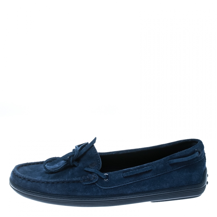 Pre Owned Tod's Blue Suede Bow Loafers Size 37