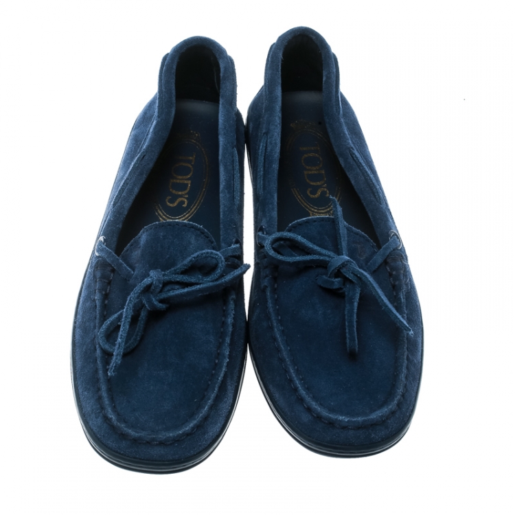 Pre Owned Tod's Blue Suede Bow Loafers Size 37