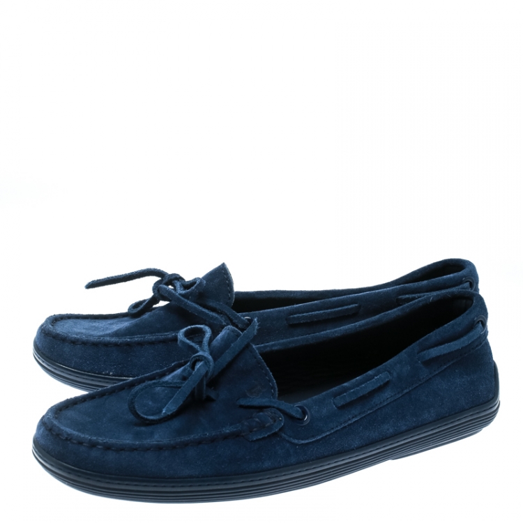 Pre Owned Tod's Blue Suede Bow Loafers Size 37
