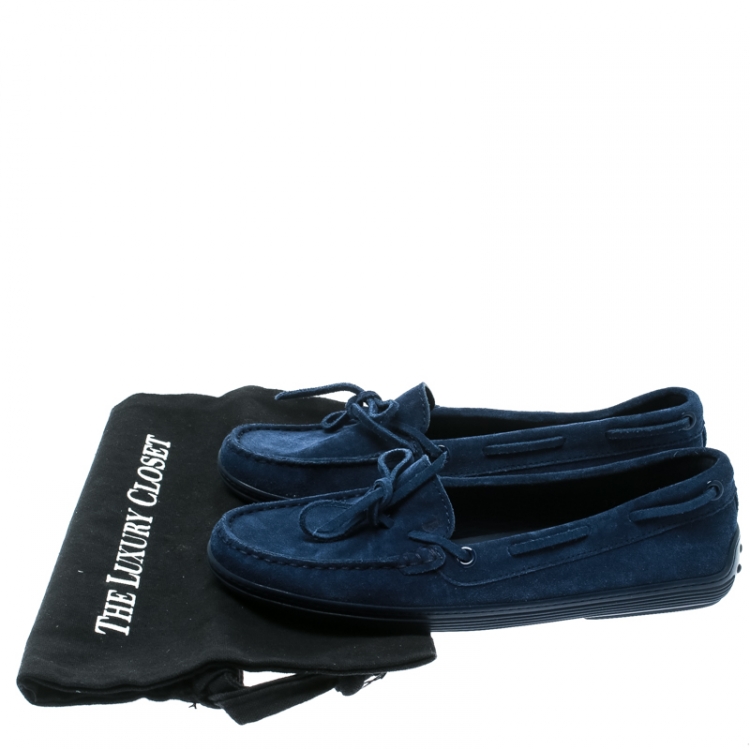 Pre Owned Tod's Blue Suede Bow Loafers Size 37