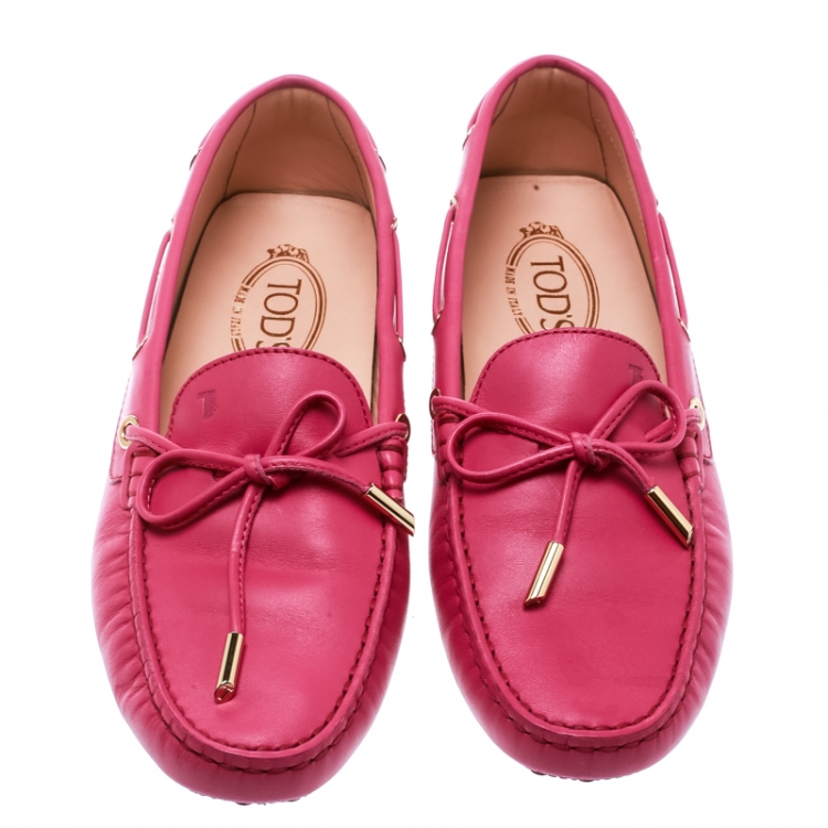 Pre Owned Tod's Purple Leather Bow Loafers Size 40