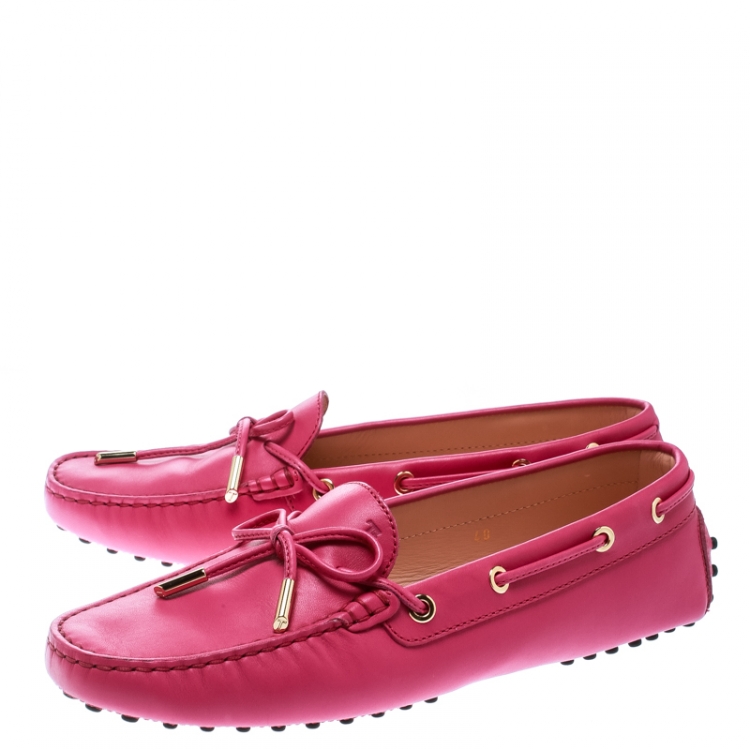 Pre Owned Tod's Purple Leather Bow Loafers Size 40