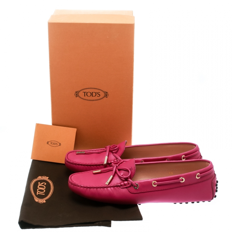 Pre Owned Tod's Purple Leather Bow Loafers Size 40