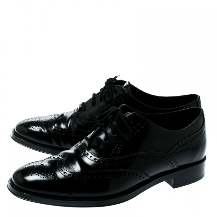 Pre Owned Tod's Black Leather Brogue Oxfords Size 37