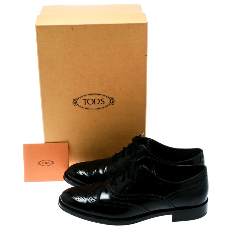 Pre Owned Tod's Black Leather Brogue Oxfords Size 37