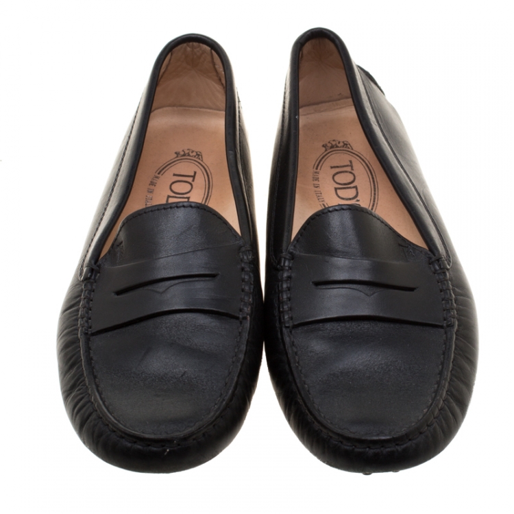 Pre Owned Tod's Black Leather Penny Loafers Size 37.5