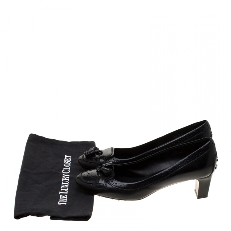 Pre Owned  Tod's Black Leather Tassel Detail Loafer Pumps Size 40