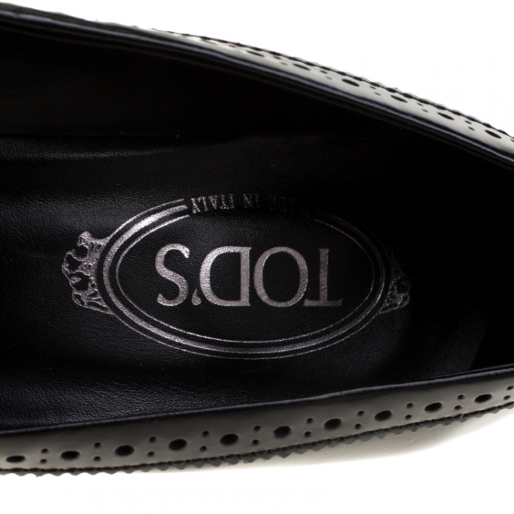 Pre Owned  Tod's Black Leather Tassel Detail Loafer Pumps Size 40