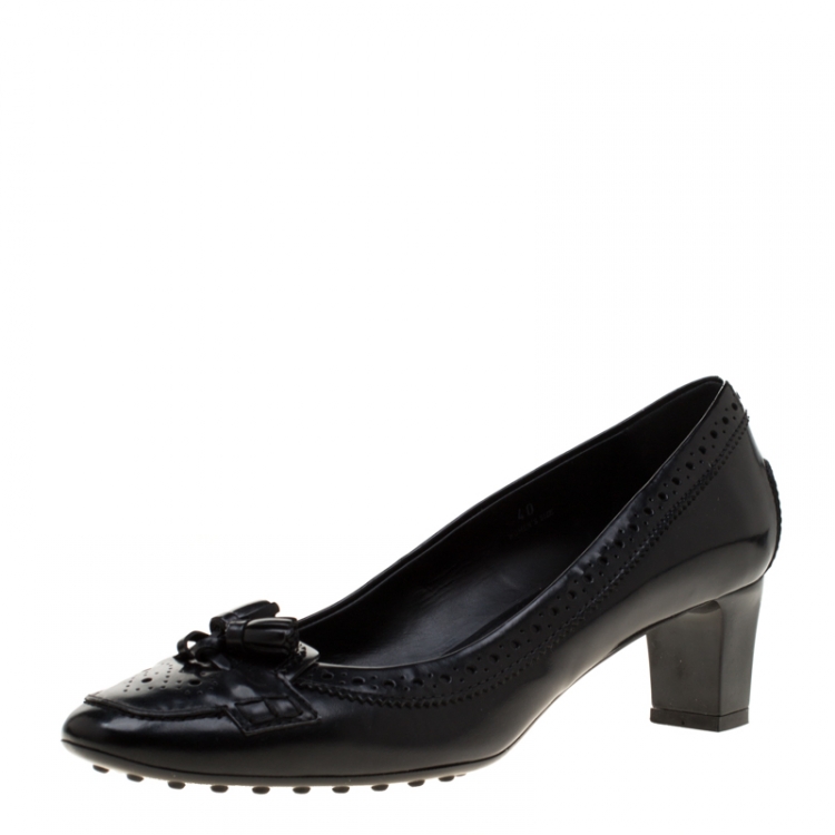 Pre Owned  Tod's Black Leather Tassel Detail Loafer Pumps Size 40