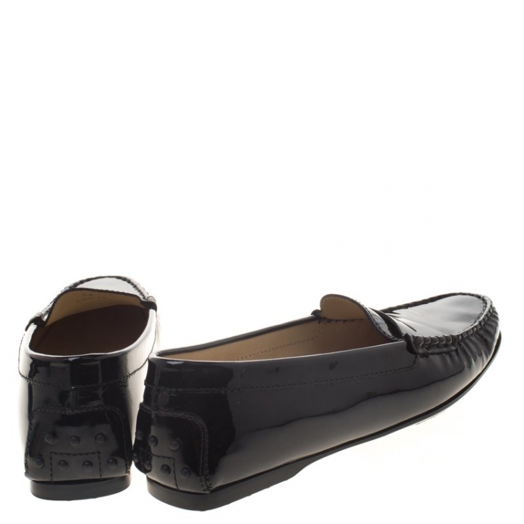 Pre Owned Tod's Black Patent Leather Penny Loafers Size 37