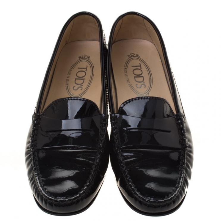 Pre Owned Tod's Black Patent Leather Penny Loafers Size 37