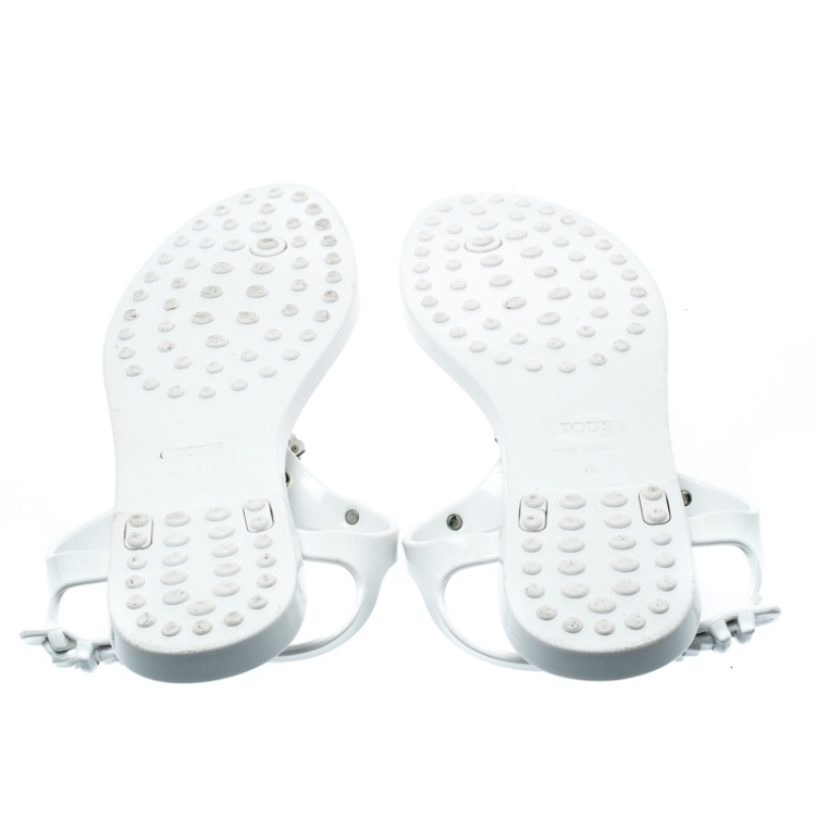 Pre Owned Tod's White Jelly Tassel Detail Thong Flat Sandals Size 36