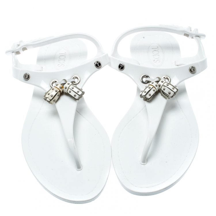 Pre Owned Tod's White Jelly Tassel Detail Thong Flat Sandals Size 36