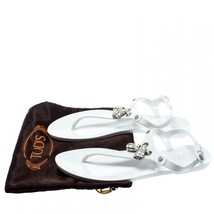 Pre Owned Tod's White Jelly Tassel Detail Thong Flat Sandals Size 36