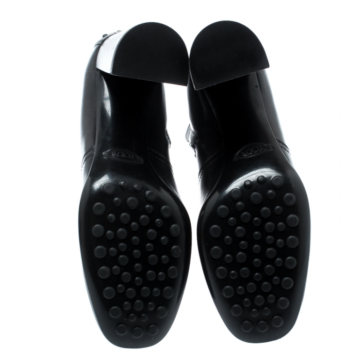 Pre Owned Tod's Black Leather Block Heel Ankle Boots Size 36