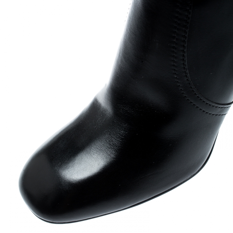 Pre Owned Tod's Black Leather Block Heel Ankle Boots Size 36