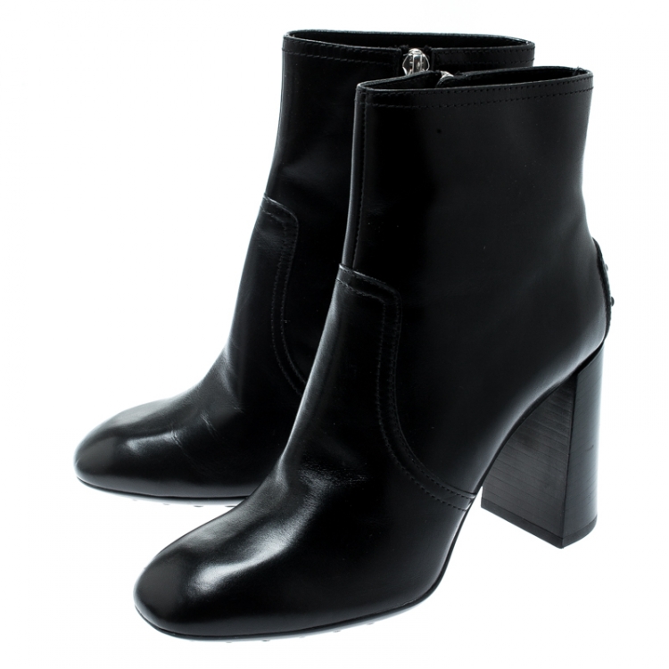 Pre Owned Tod's Black Leather Block Heel Ankle Boots Size 36