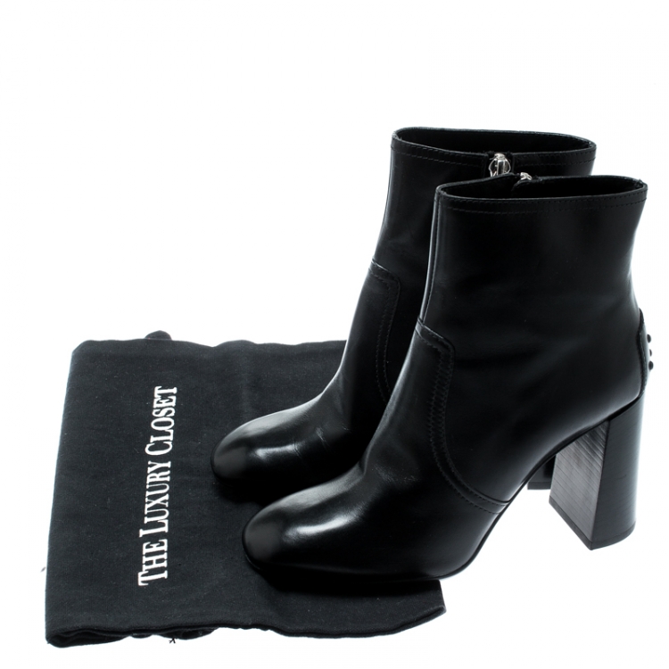 Pre Owned Tod's Black Leather Block Heel Ankle Boots Size 36