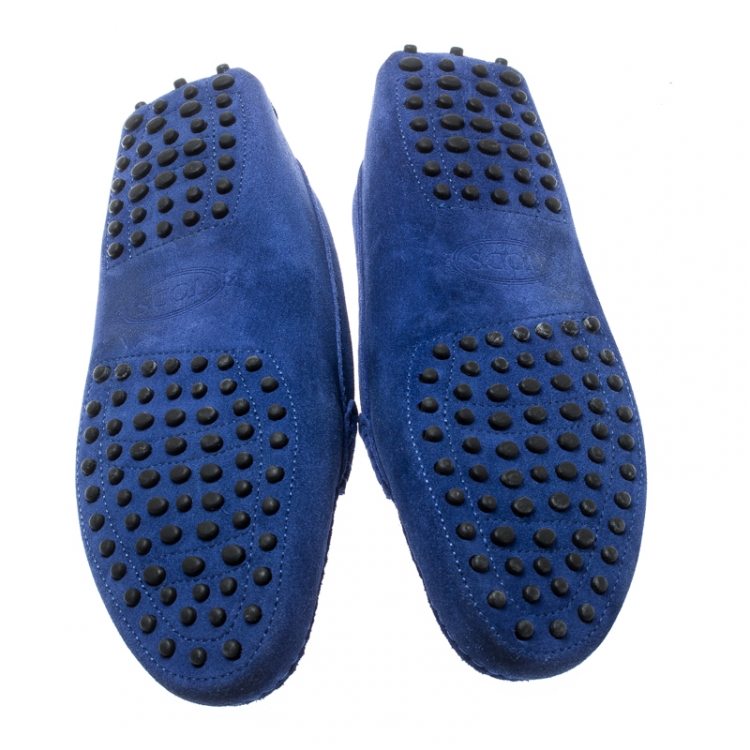 Pre Owned Tod's Blue Suede Slip On Loafers Size 38.5