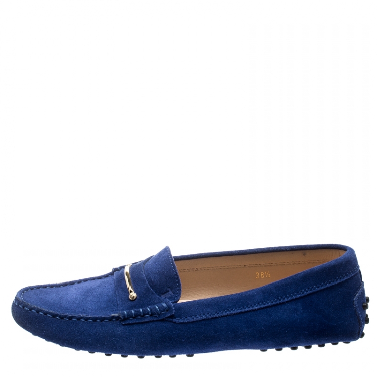 Pre Owned Tod's Blue Suede Slip On Loafers Size 38.5