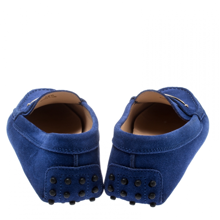 Pre Owned Tod's Blue Suede Slip On Loafers Size 38.5
